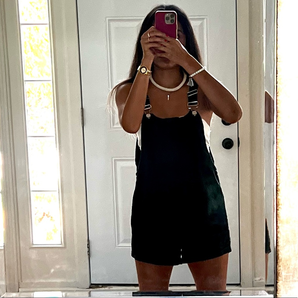 Cute black denim romper